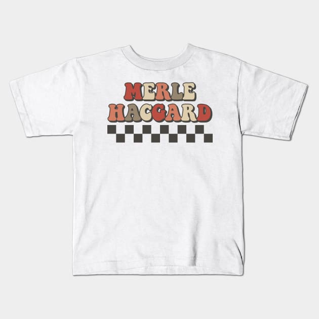 Merle Haggard Checkered Retro Groovy Style Kids T-Shirt by Time Travel Style